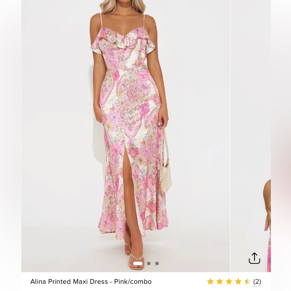 Fashion Nova Alina Printed Maxi Dress - Pink and Cream